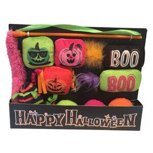 Happy Halloween Cat Wand 3 Kickers 6 Catnip Toys BOO Jack o Lanterns